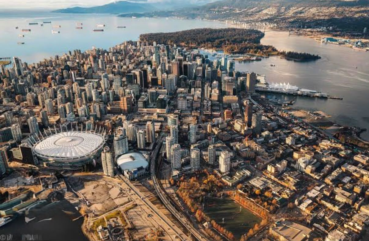 Downtown Vancouver and Stanley Park from the air